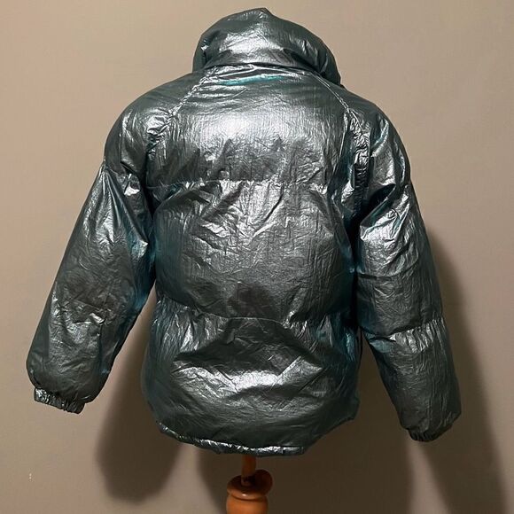 Zara Kid's Girl's Metallic Blue Lucky You Puffer Jacket - Picture 6 of 12